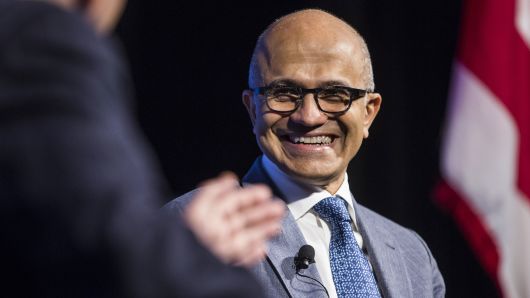 Microsoft CEO Satya Nadella smiles at a meeting of the Economic Club of Washington in Washington, D.C., on Oct. 4, 2017.