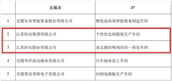 江蘇陽光集團(tuán)兩車間正式入選“2020年江蘇省示范智能車間”名單