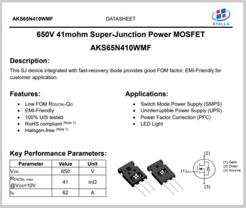 瑤芯微推出工業(yè)級(jí)大功率高壓超級(jí)結(jié)MOSFET AKS65N410WMF