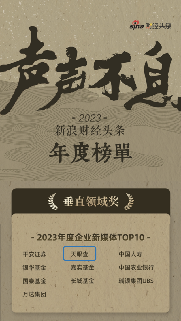 商查行業(yè)唯一入選！天眼查躋身2023年度企業(yè)新媒體TOP10