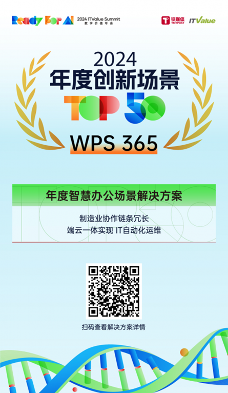 WPS 365助力制造業(yè)IT自動(dòng)化運(yùn)維，獲評(píng)鈦媒體年度智慧辦公場(chǎng)景解決方案